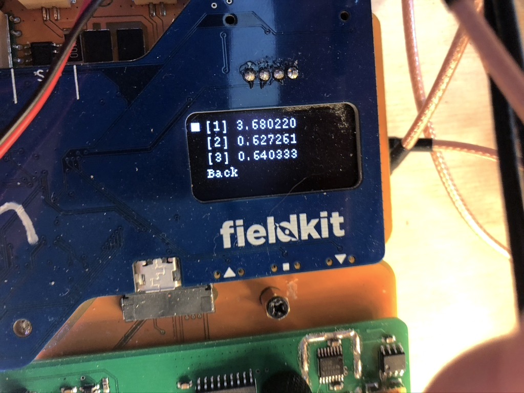 Close-up of FieldKit screen with numeric values